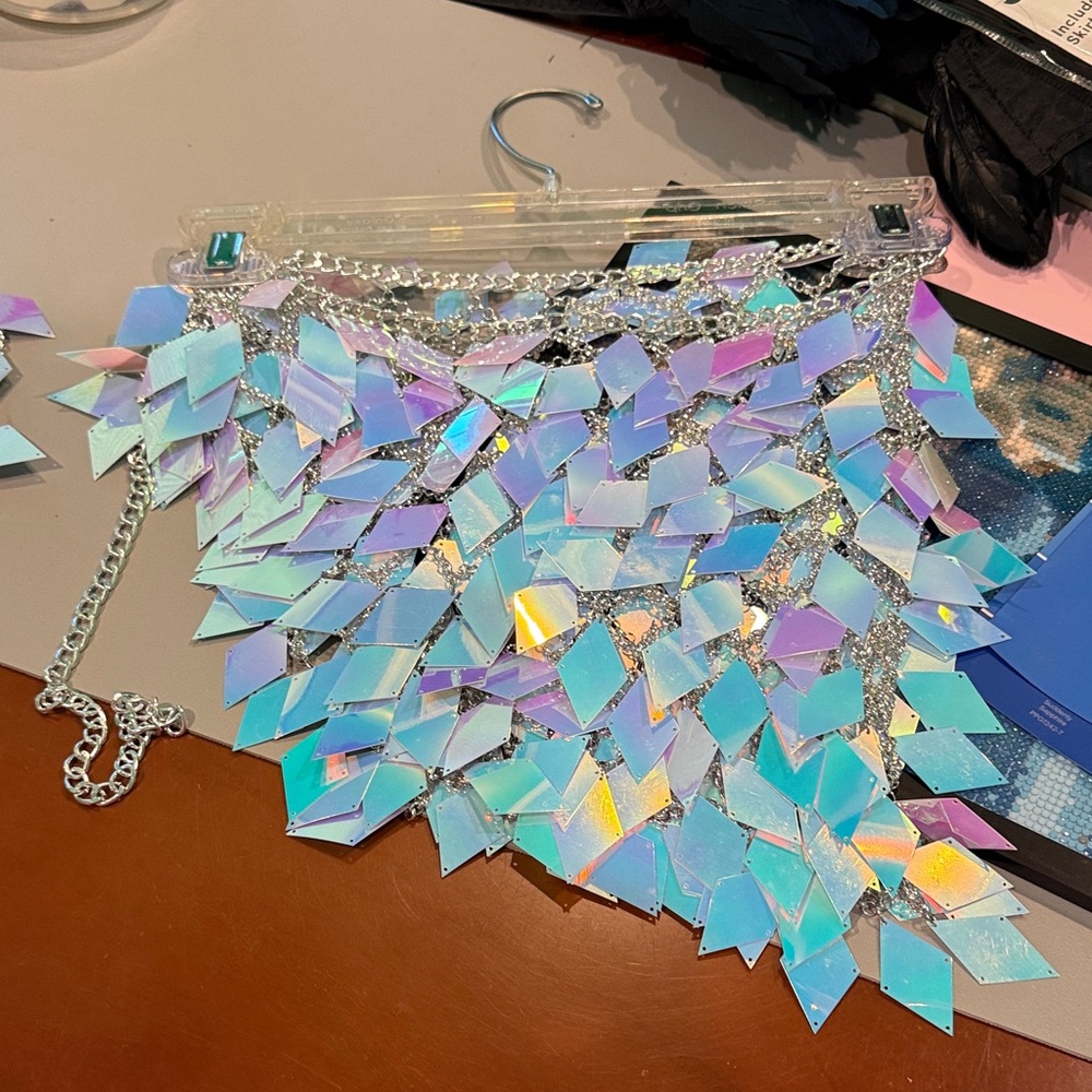 Iridiscent Sequin Mosaic Mini Skirt n bra
